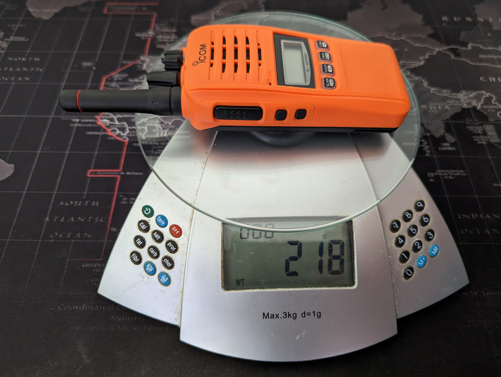 ICOM IC-41PRO with a slim battery Model BP-278 with a stubby antenna (218 g)